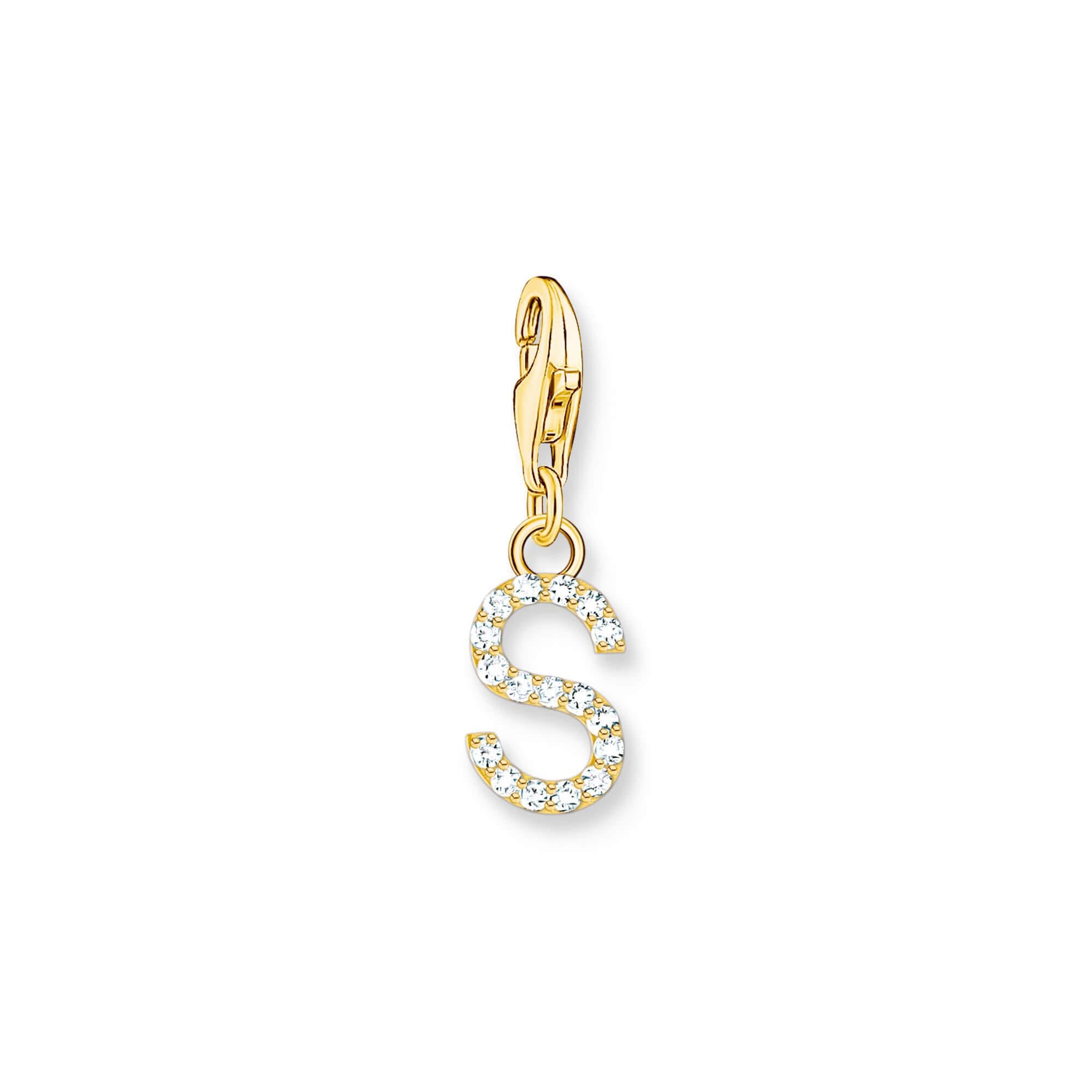Gold Plated Sparkling letter S Charm Pendant