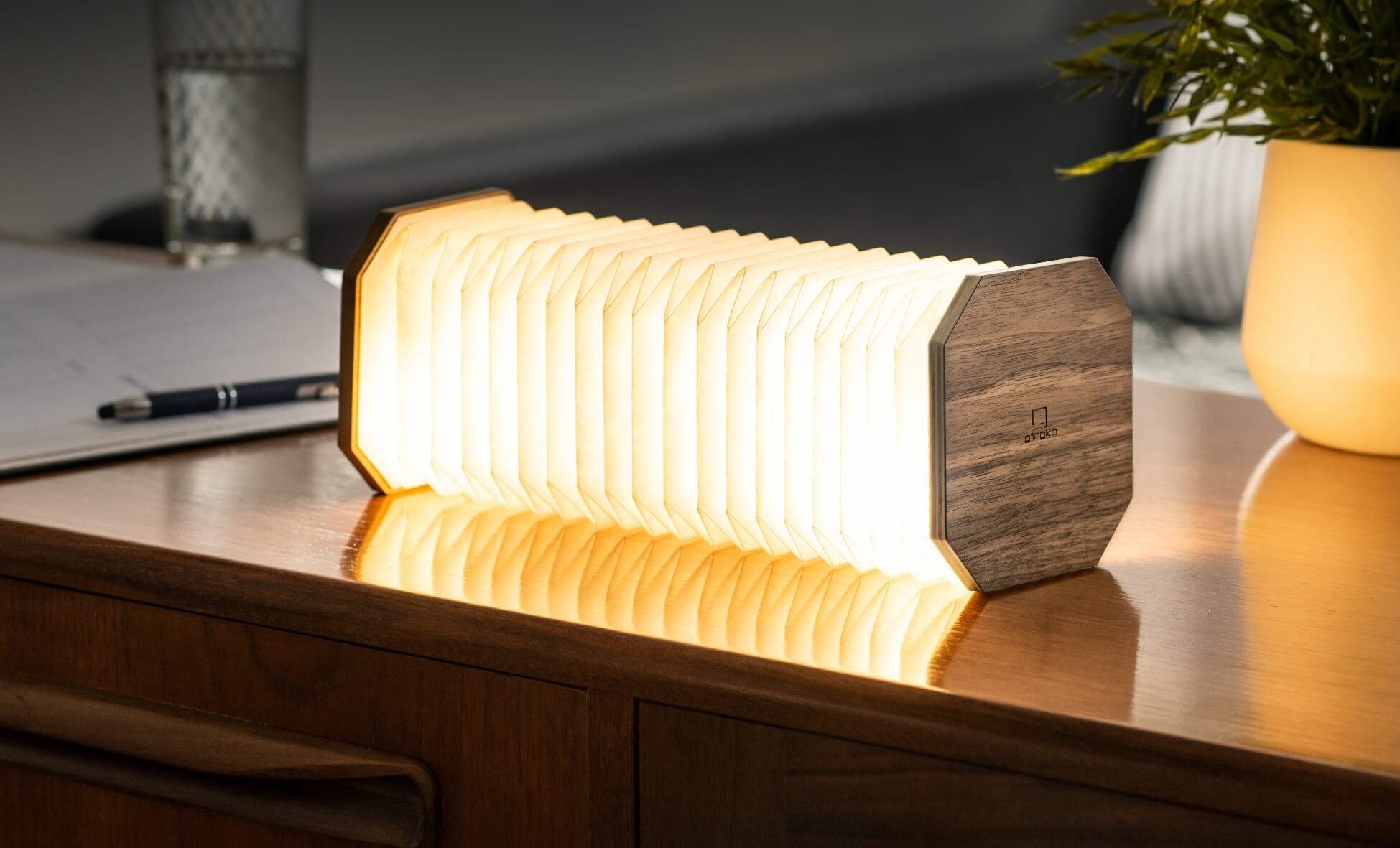 Wood Accordion Lamp- Natural Walnut Wood