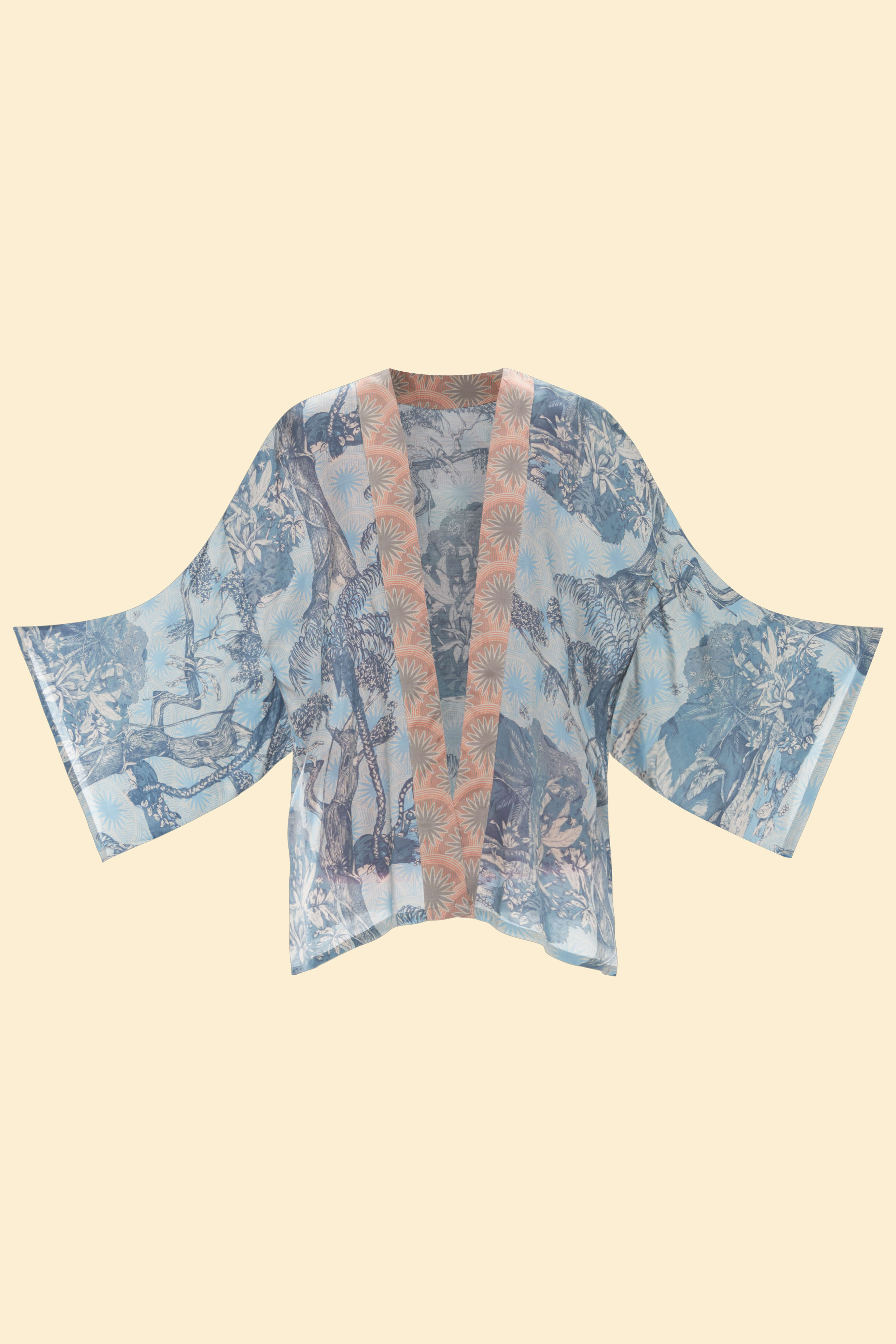 Tropical Toile Kimono Jacket - Denim & Petal