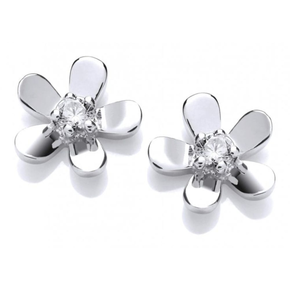 Silver CZ Centre Tiny Flower Earrings