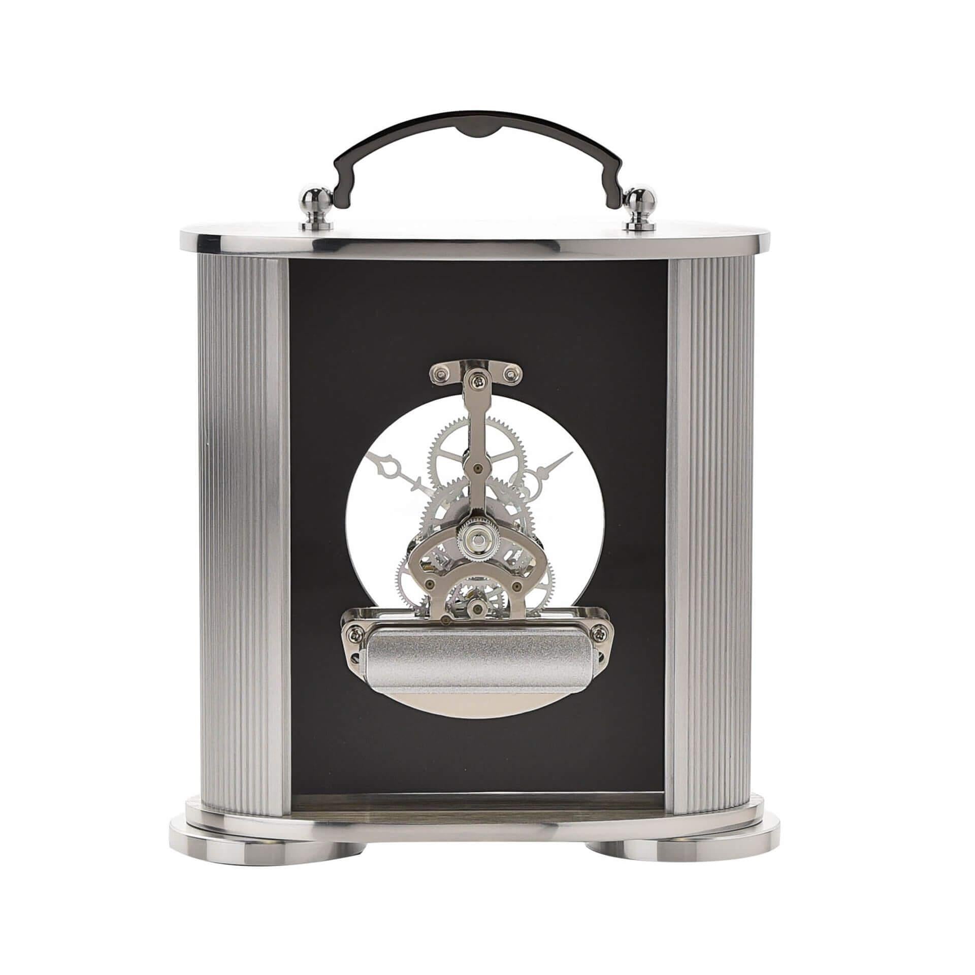 Silver & Black Mantel Clock Skeleton Movement
