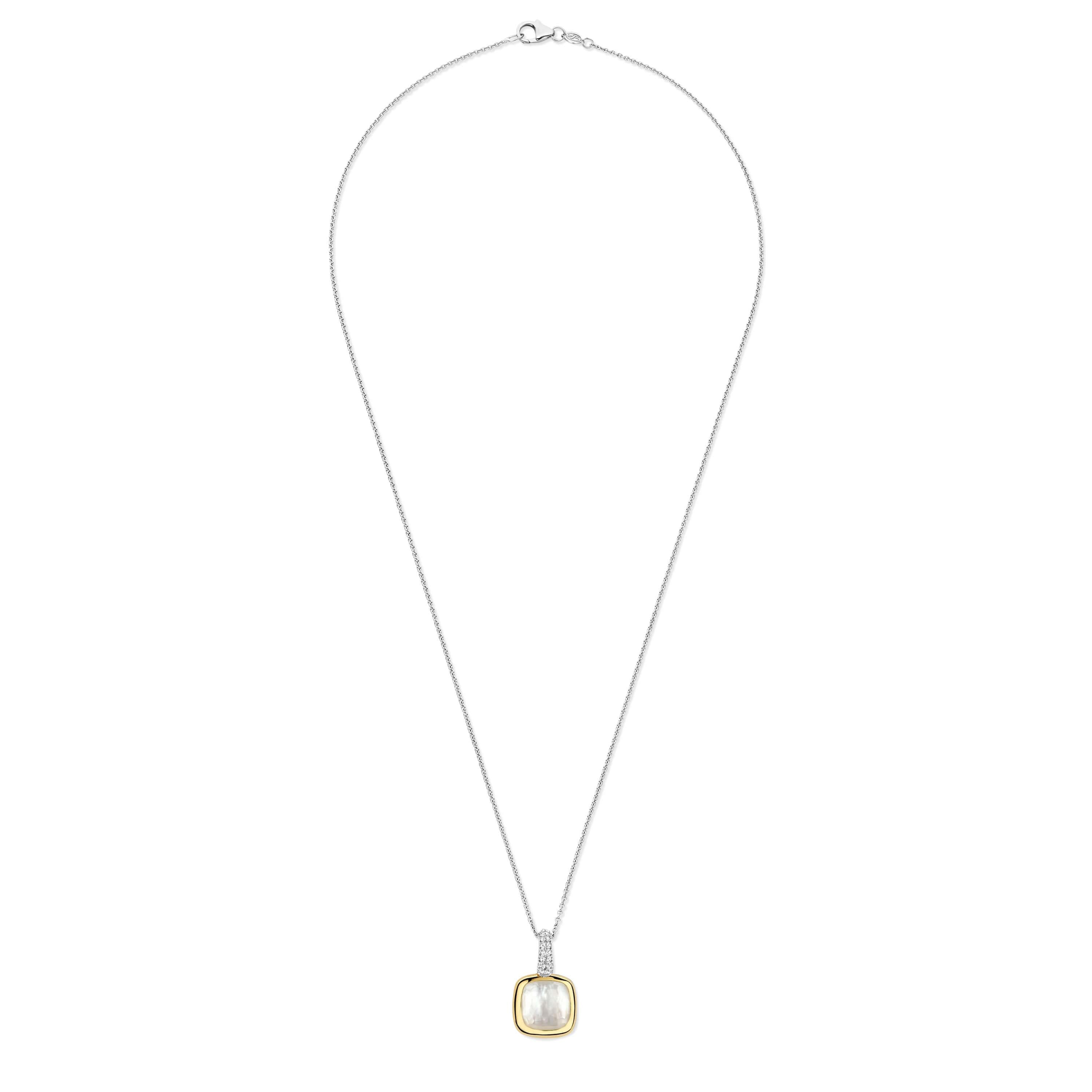 White Pearl Cushion Shape Pendant & Silver Chain Necklace