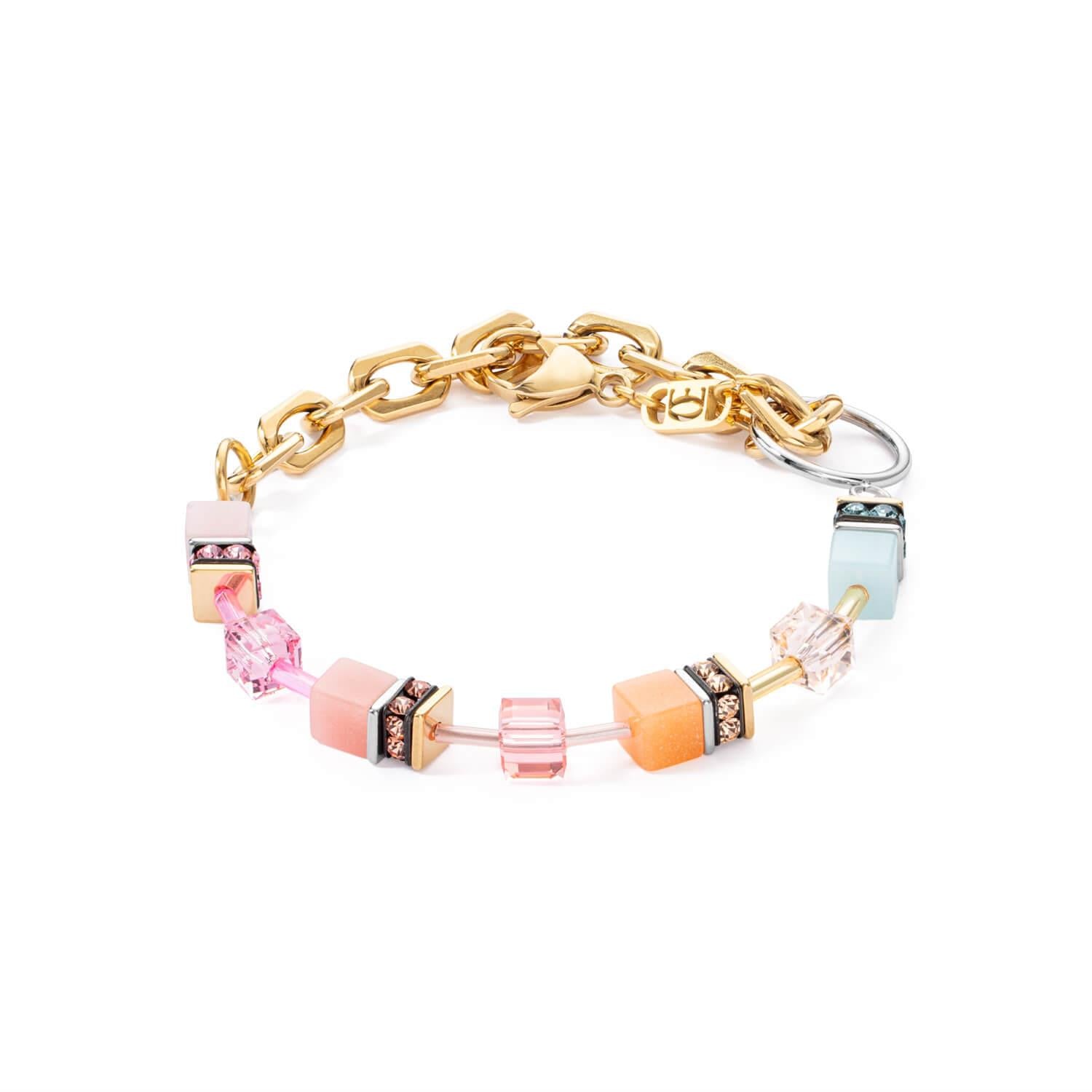 GeoCUBE Iconic Fusion Chain Bracelet In Aqua-Apricot