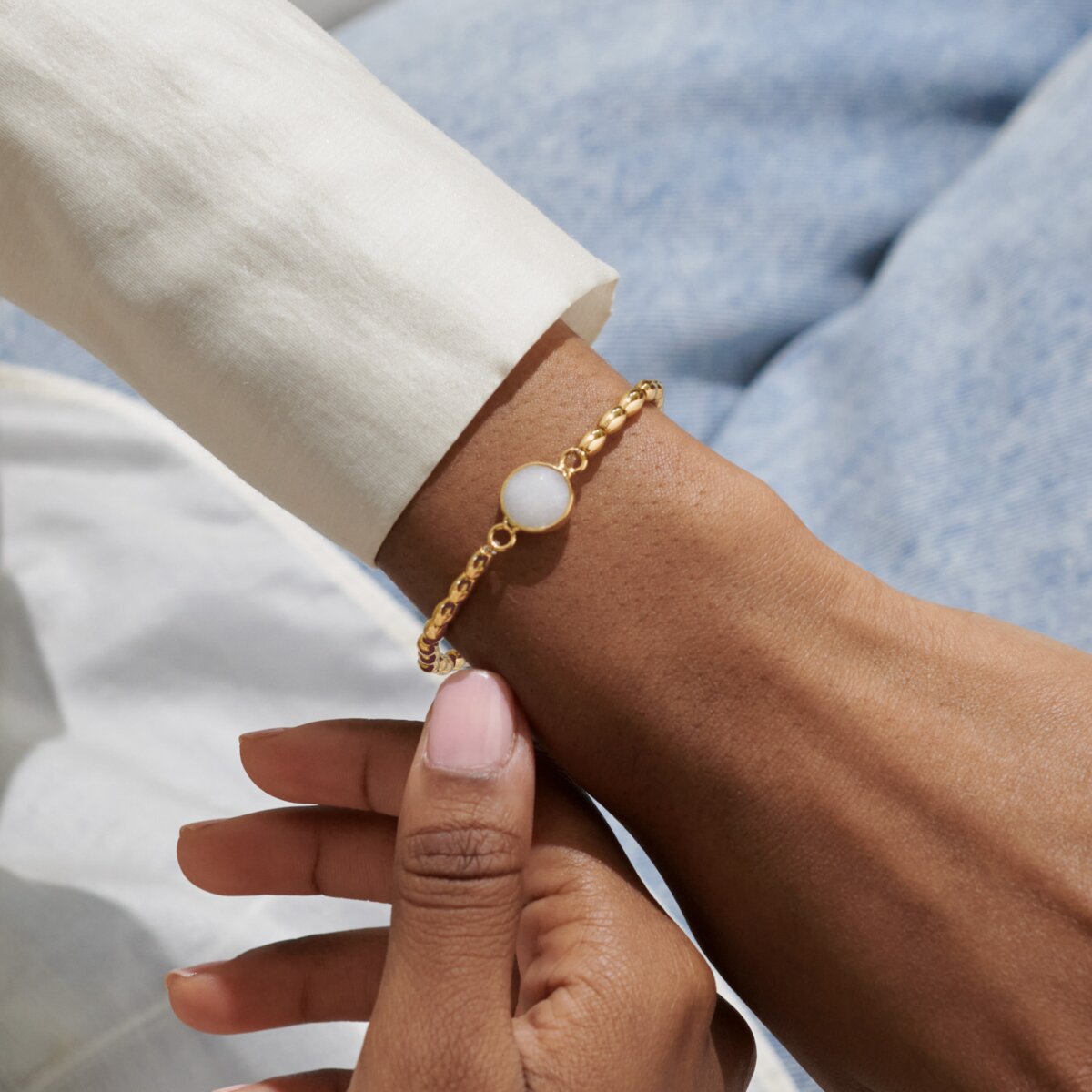 Serenity Stones White Jade Gold Plated Bracelet