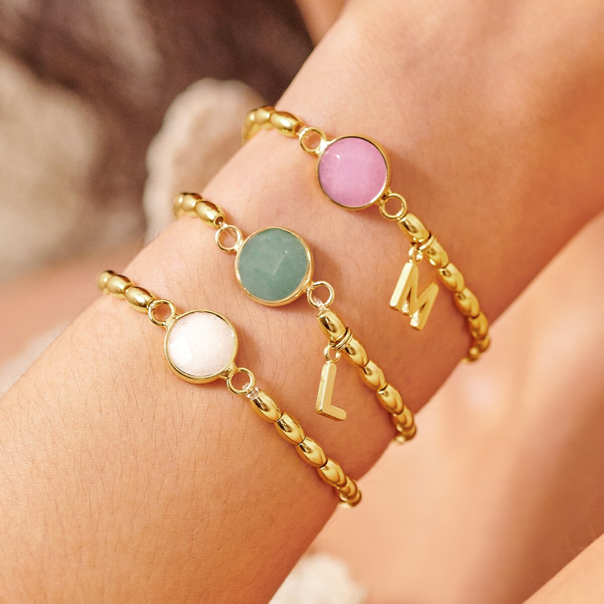 Serenity Stones Pink Jade Gold Plated Bracelet
