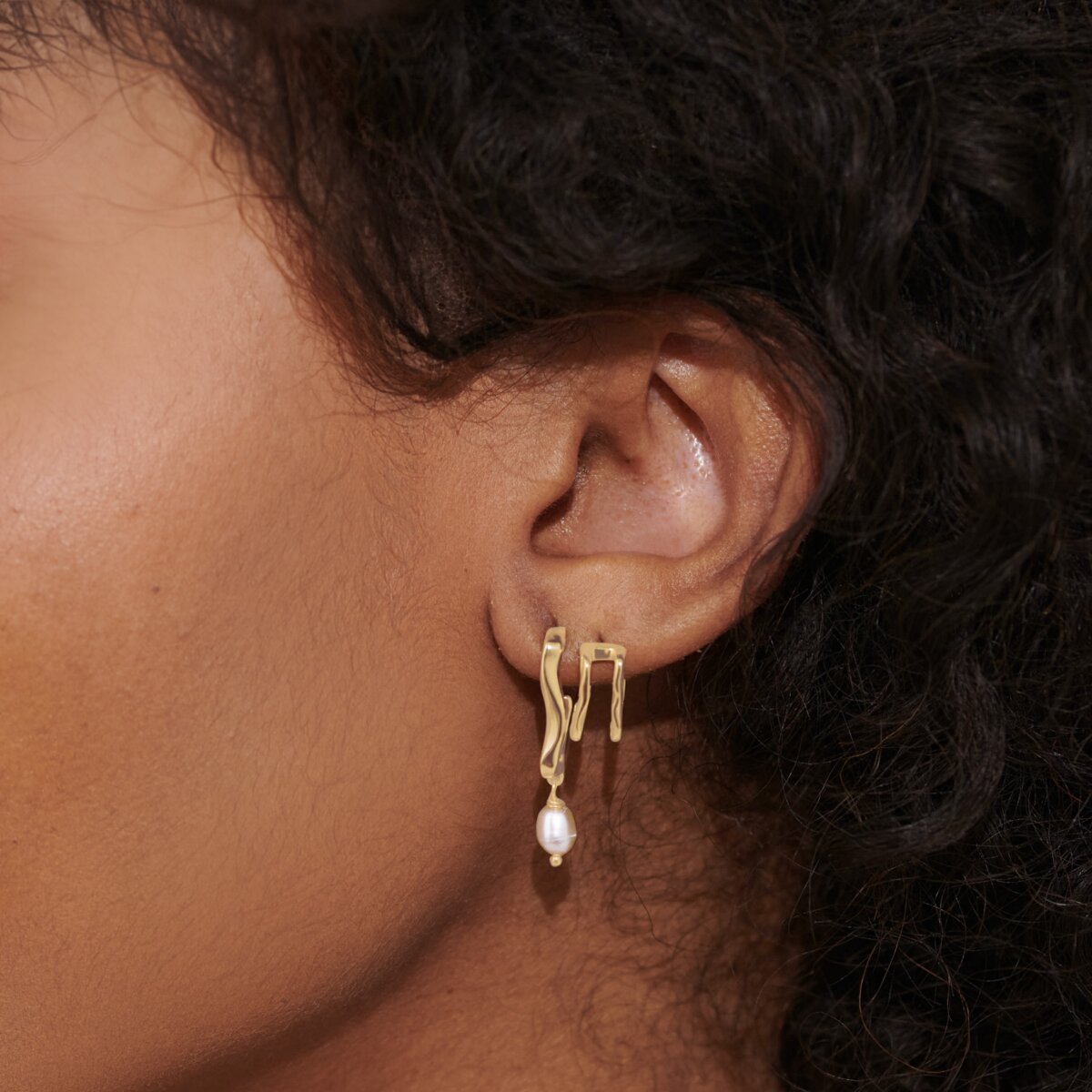 Soul Shine Textured Pearl Hoop Gold Plated Earrings Stack