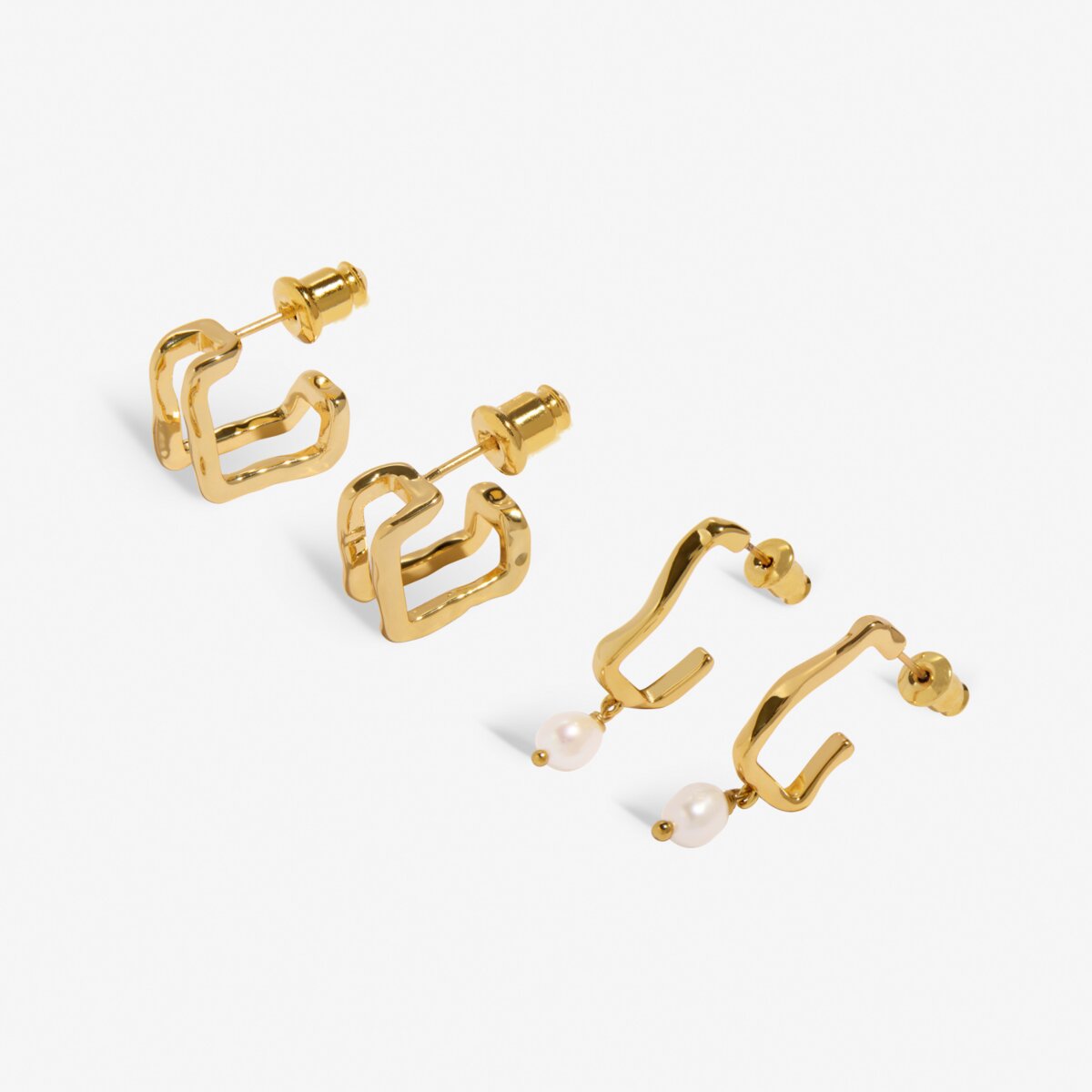 Soul Shine Textured Pearl Hoop Gold Plated Earrings Stack