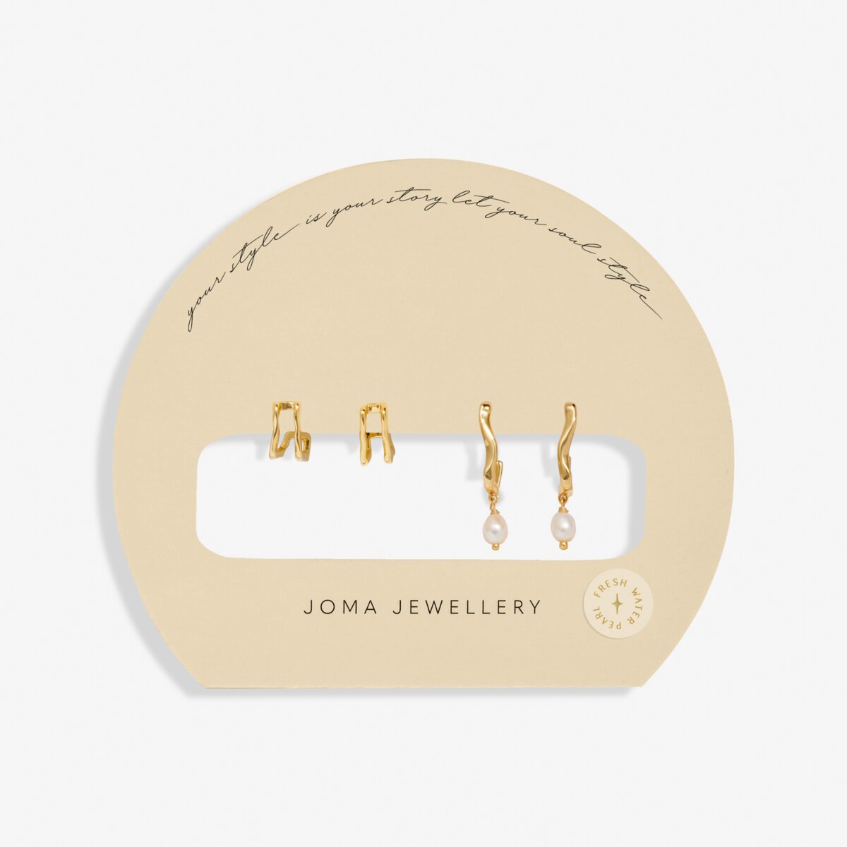 Soul Shine Textured Pearl Hoop Gold Plated Earrings Stack