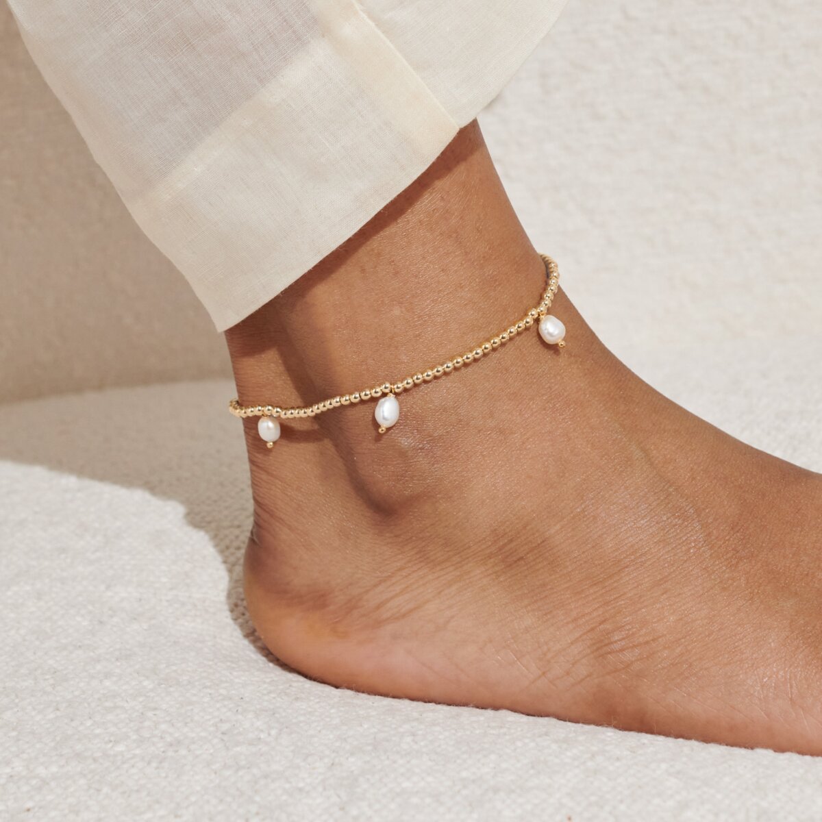 Three Pearl Gold Plated Anklet