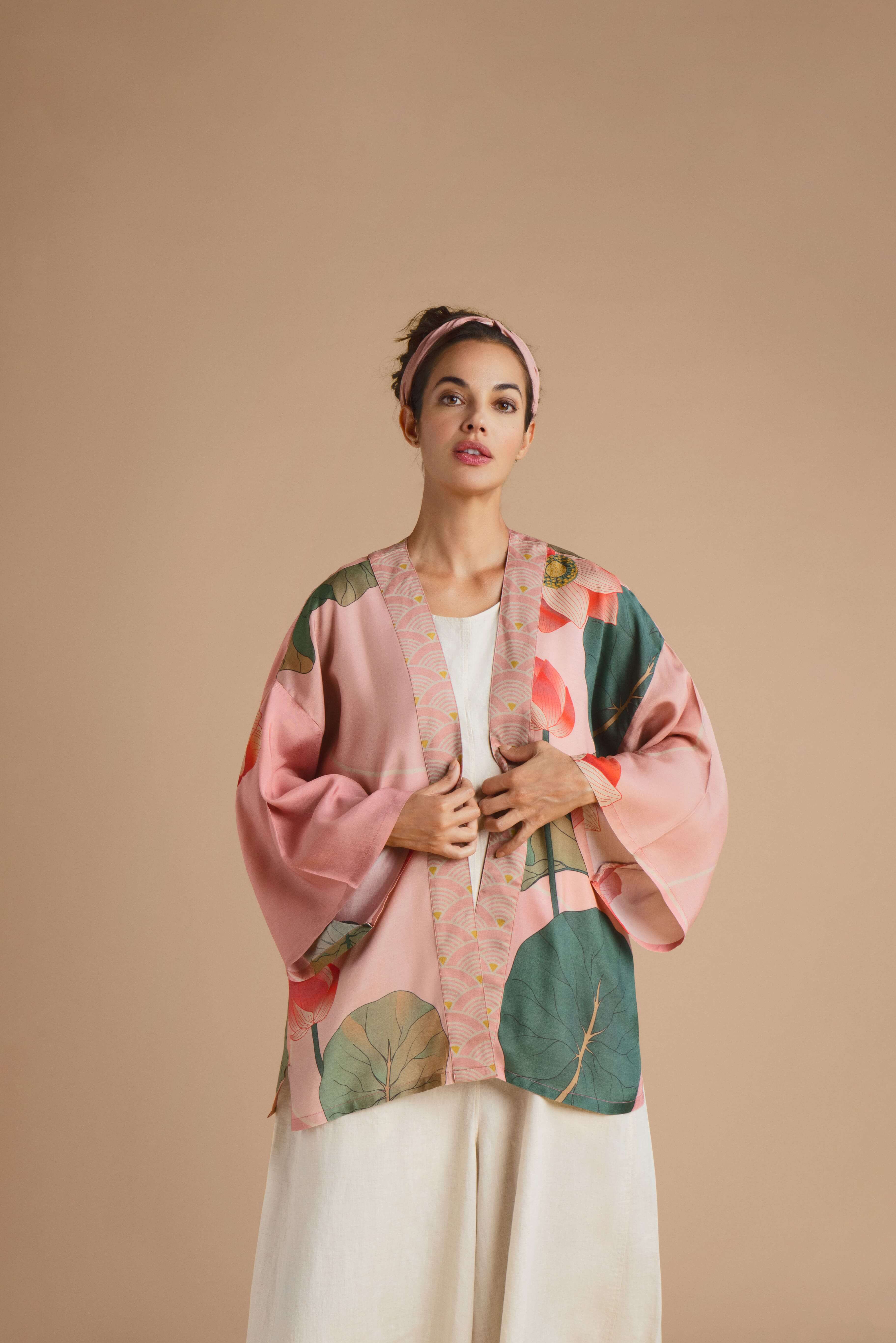 Crane at Sunrise Kimono Jacket - Petal