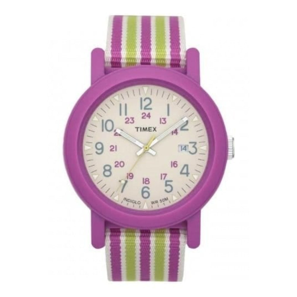 Ladies Green & Pink Fabric Strap Watch