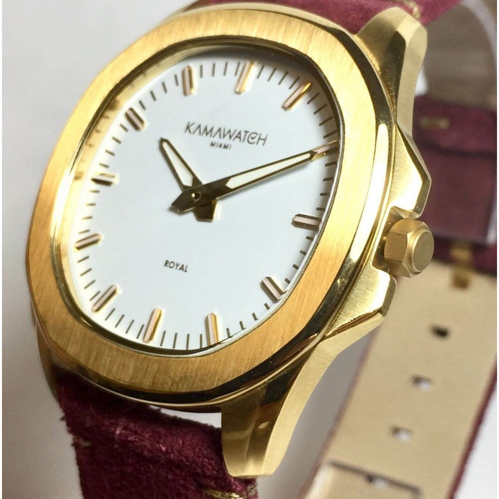 Royal White Dial & Red To Black & To Grey Camouflage Leather Strap Wristwatch