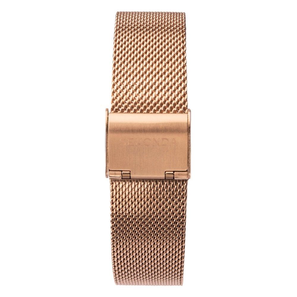 Rose Gold Plated Mesh Strap & Case With Grey Stone Set Dial Ladies Watch
