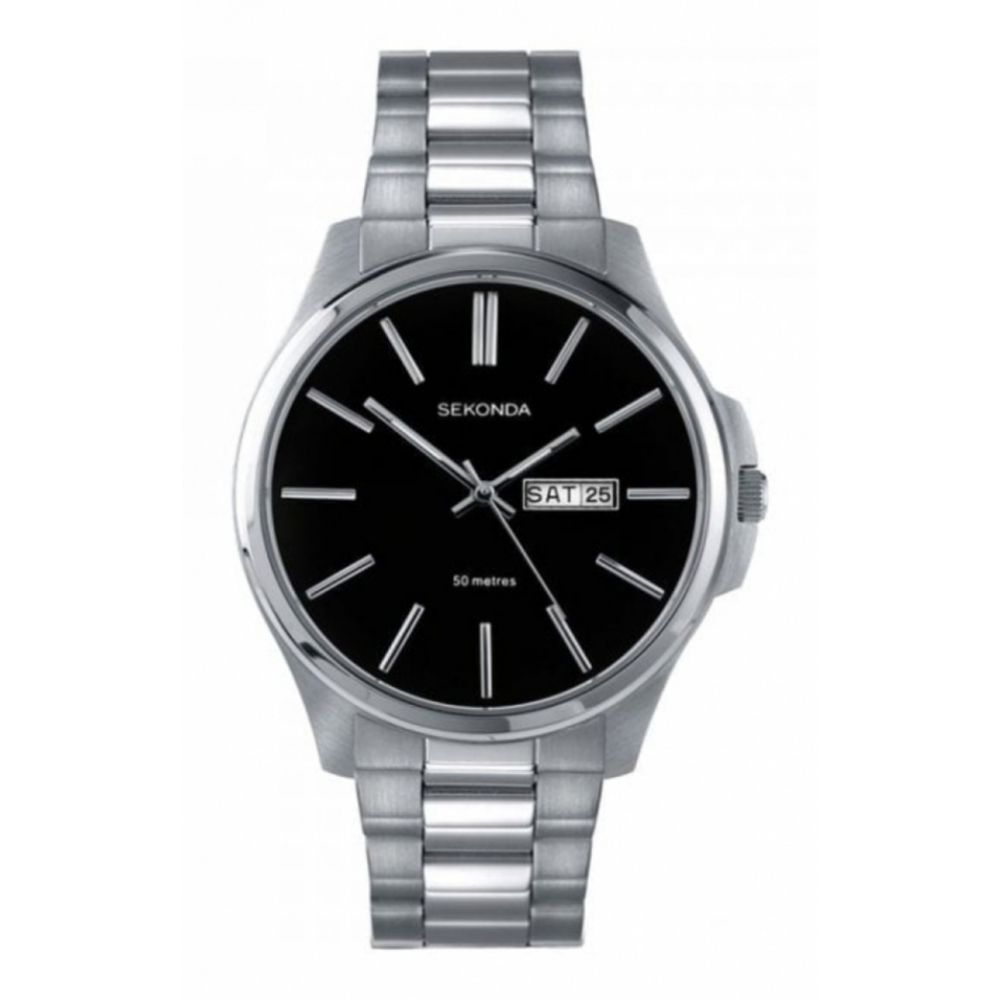 Stainless Steel Black Dial Day Date Gents Wristwatch