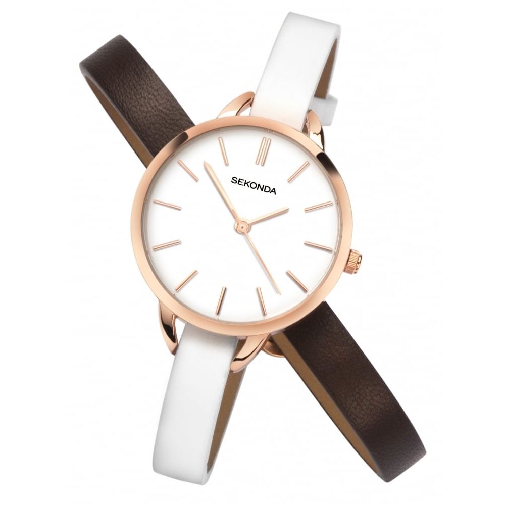 Rose Gold White Dial With Two Leather Strap Ladies Watch Set