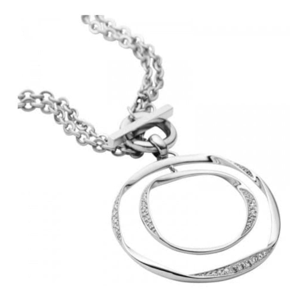 Ladies Stainless Steel CZ Double Ring Pendant Necklace