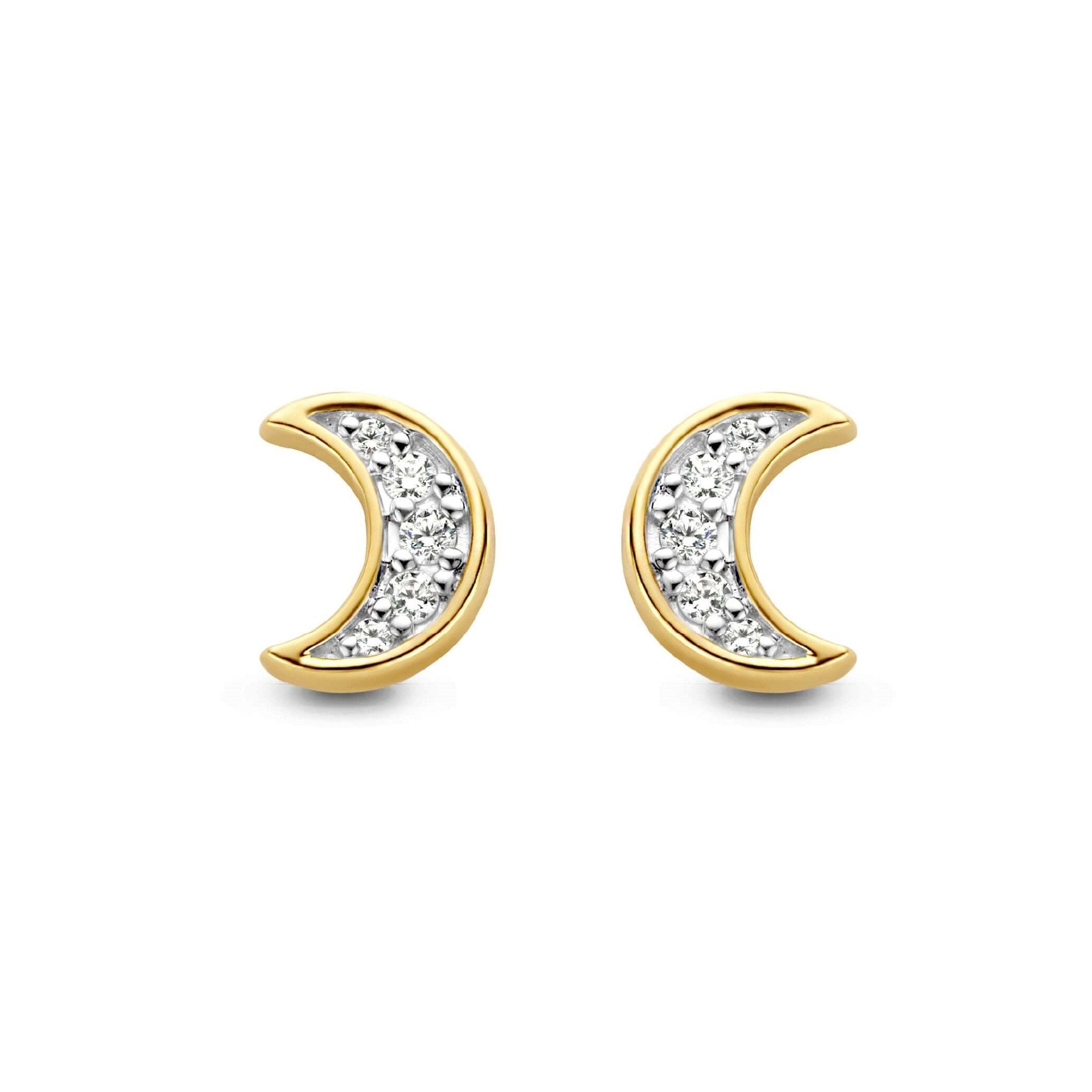 Two Tone CZ Gold Plated CZ Moon Earrings
