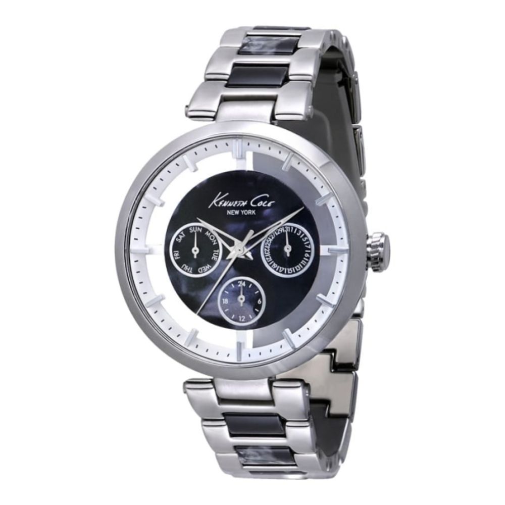 Womens Chrome and Black 'Madison' Watch with clear face