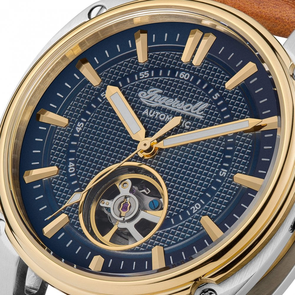 Mens The Director Automatic Watch with Blue Dial and Brown Leather Strap