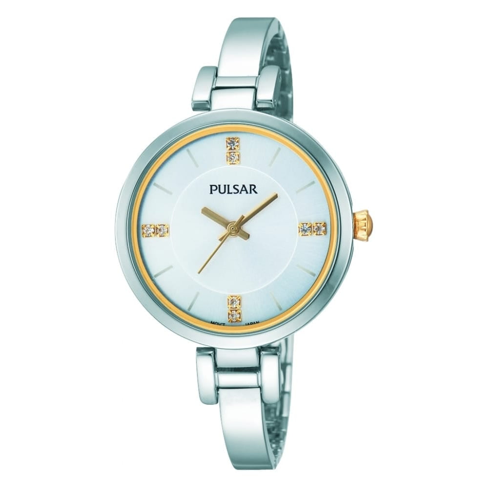Womens Two Tone Bracelet Watch with White Face