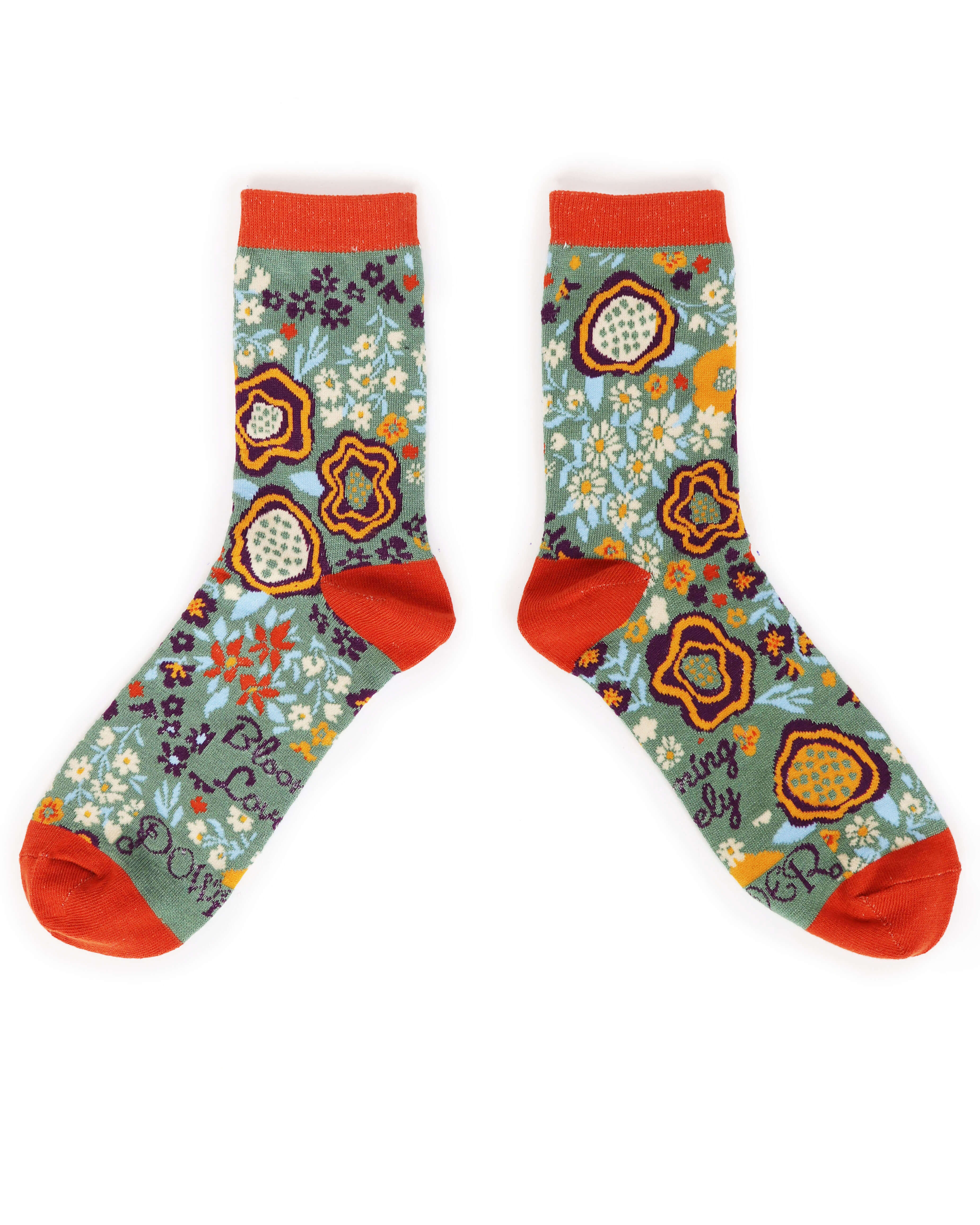 Abstract Floral Ankle Socks- Moss