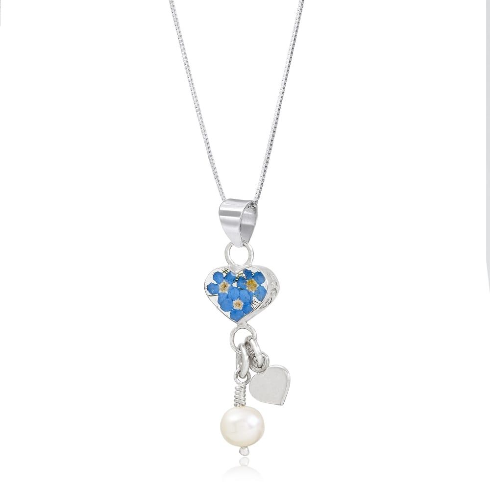 Silver Pendant - Forget-me-not - Pearl & Heart