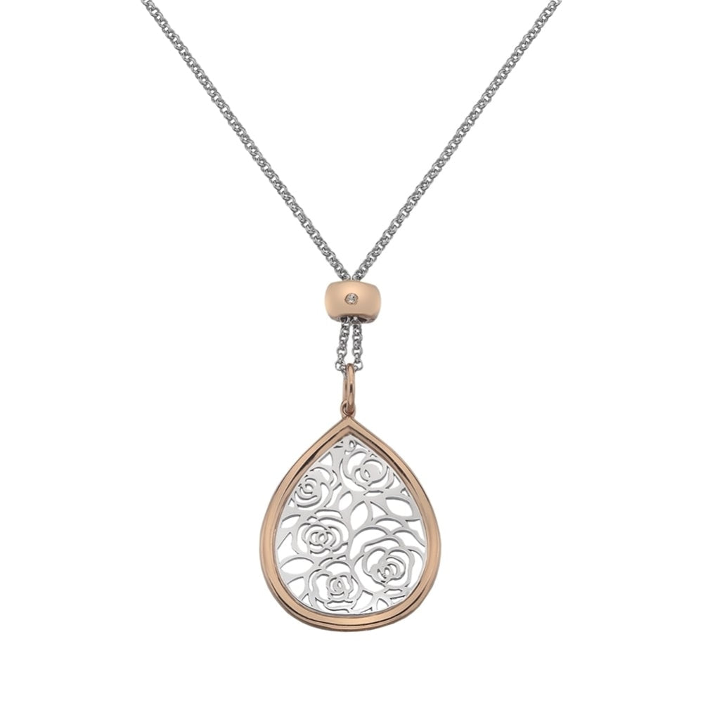 Silver & Rose Gold Faith Large Teardrop Pendant