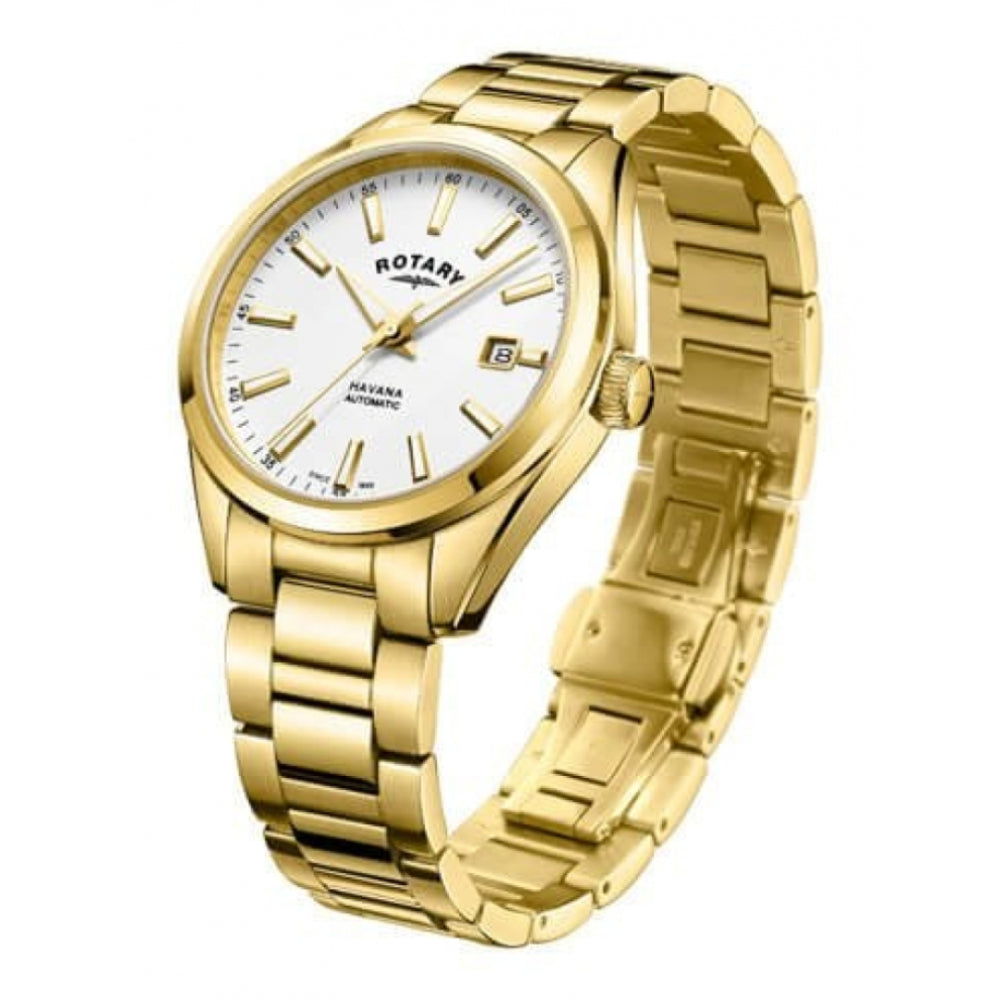 Gold Tone Stainless Steel White Dial & Bracelet Strap Gents Havana Automatic Watch