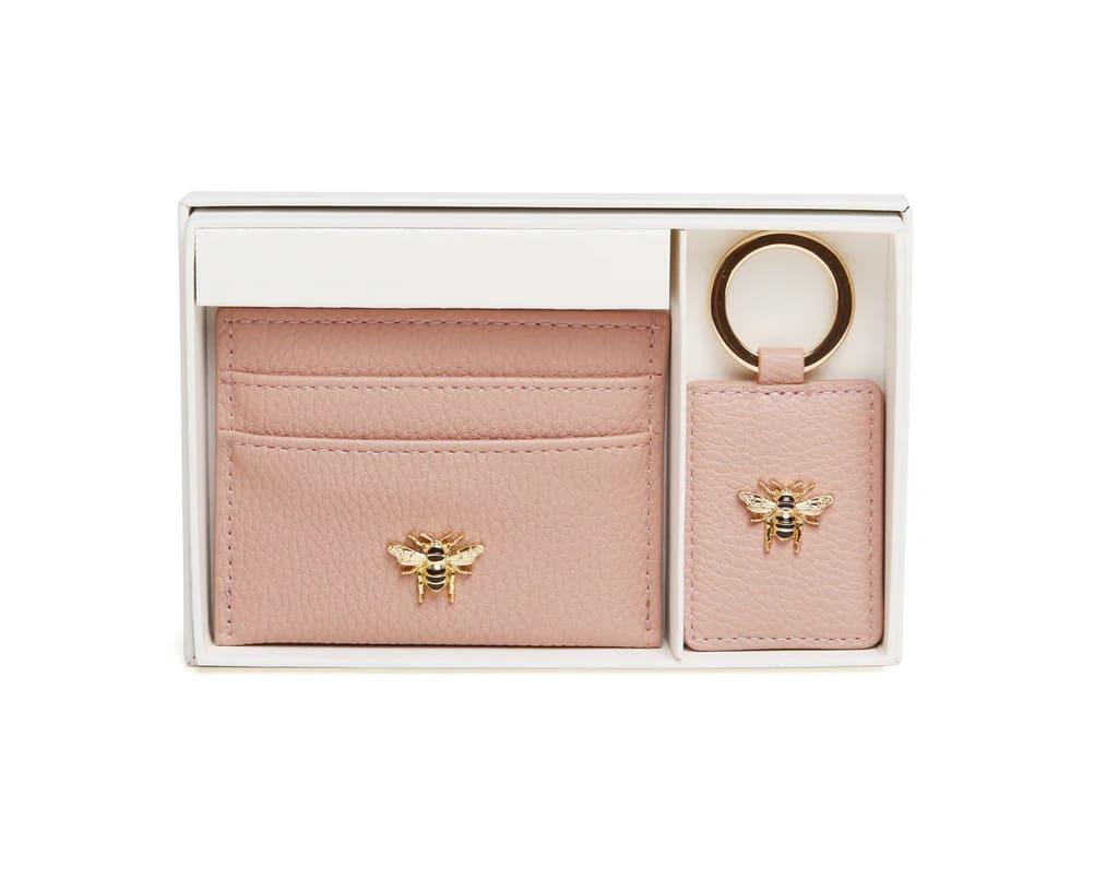Bow Card Holder & Key Ring Gift Set In Pink