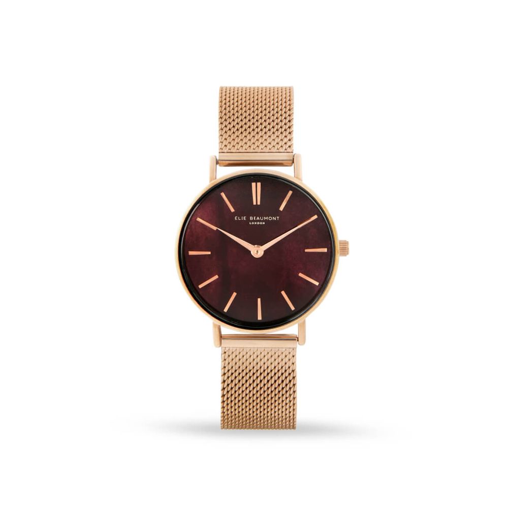 Shoreditch Wine Olive Dial Rose Gold Mesh Strap