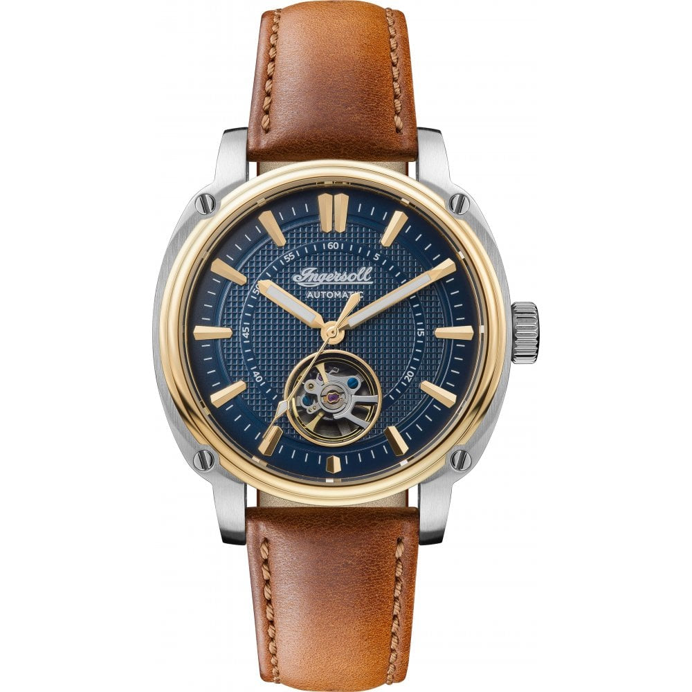 Mens The Director Automatic Watch with Blue Dial and Brown Leather Strap