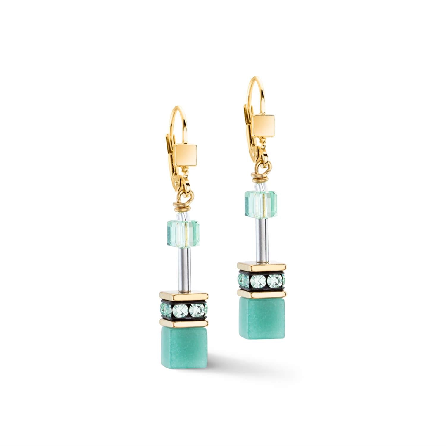 GeoCUBE Iconic Mono Gold Pierced Earrings In Soft Green