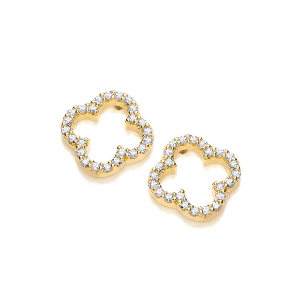 Gold Plated & Cubic Zirconia Open Clover Earrings