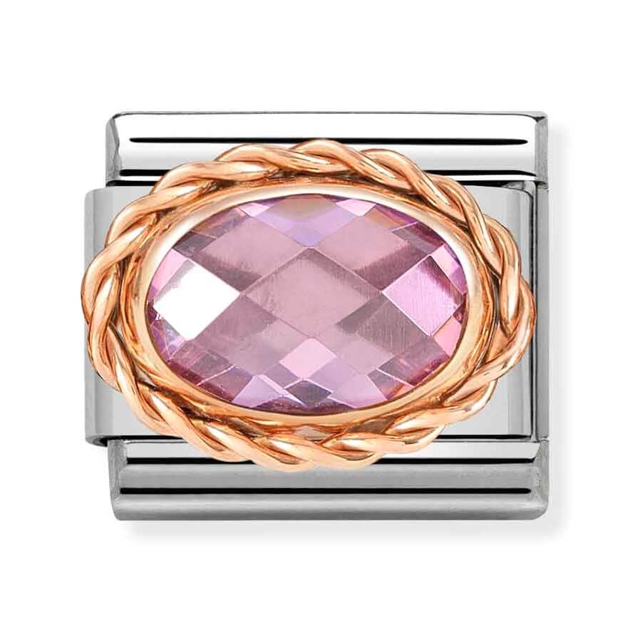 Composable Classic Stainless Steel Link With Oval Faceted Pink CZ & 9k Rose Gold