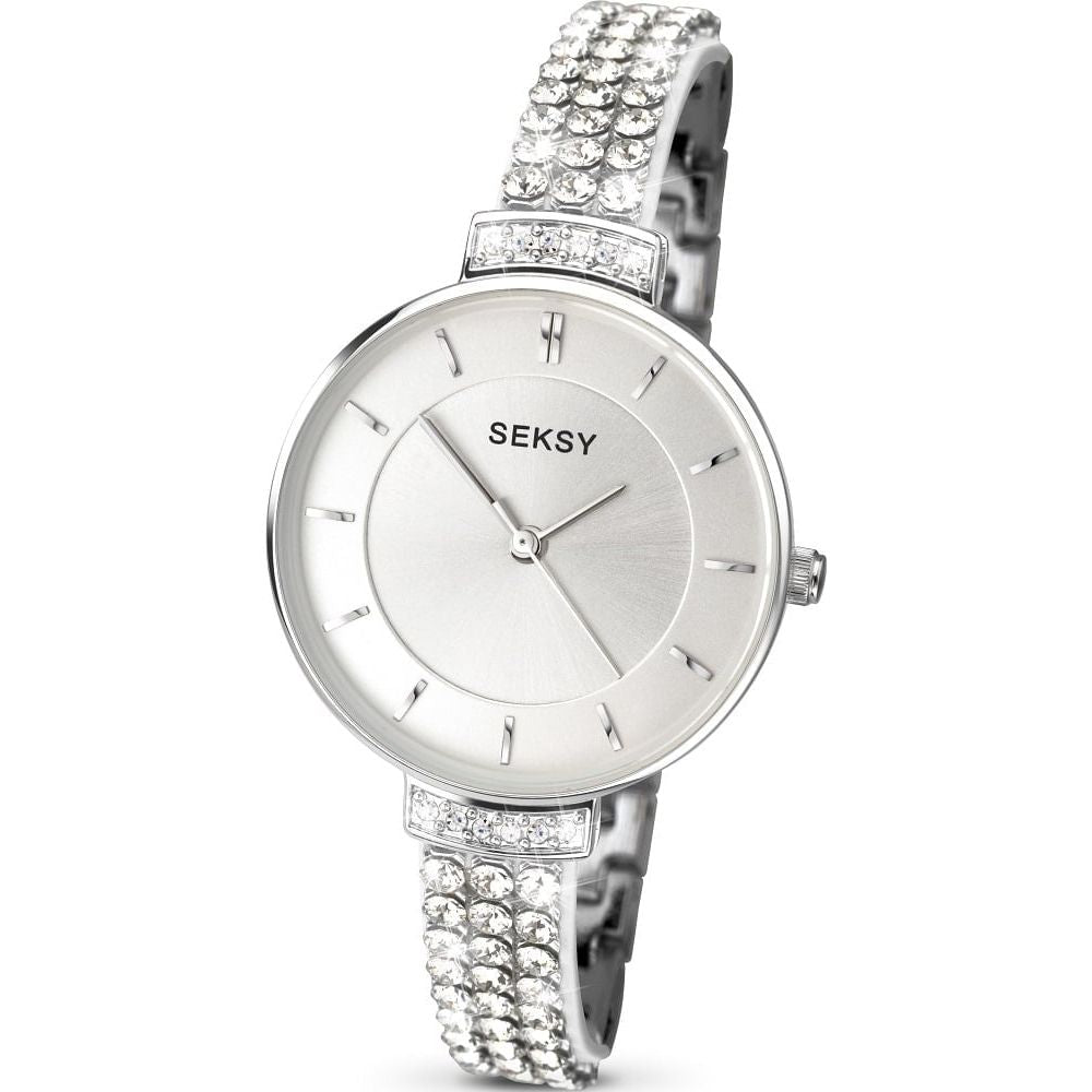 Stainless Steel White Dial & Silver Stone Strap Ladies Wristwatch