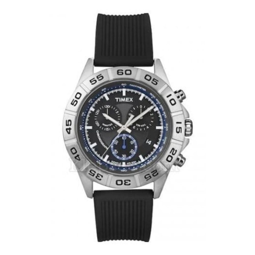 Gents Sport Black Rubber Chronograph Strap Watch
