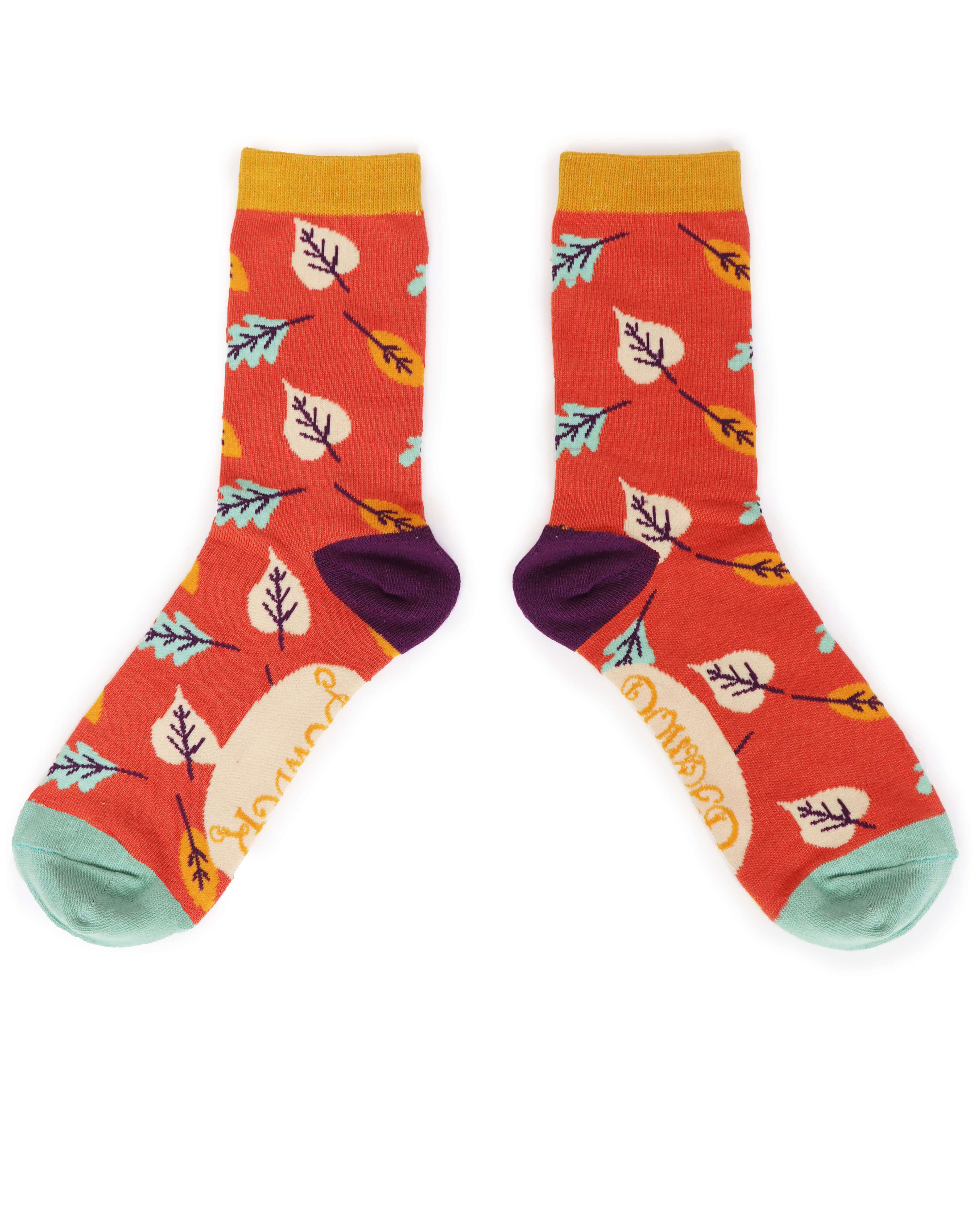 Autumn Leaves Ankle Socks- Tangerine