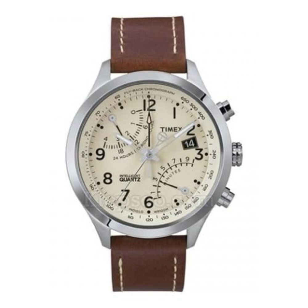 IQ T SERIES MENS FLY-BACK CHROME DIAL BROWN STRAP