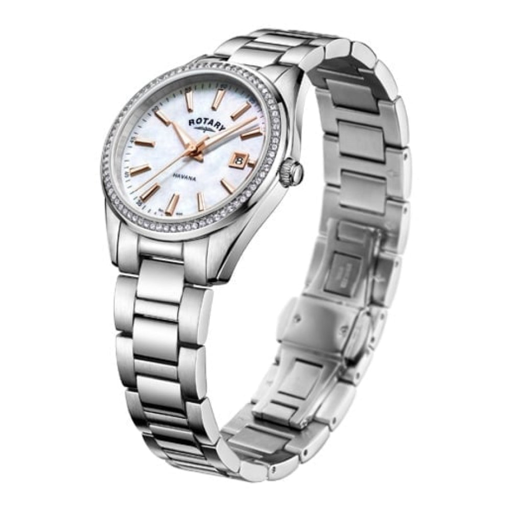 Chrome Plated Bracelet CZ Watch