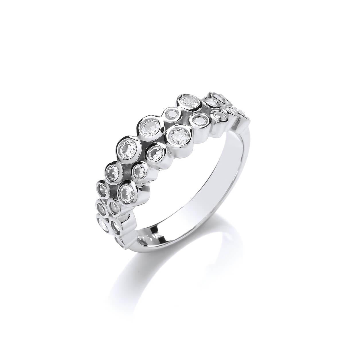 Slim Silver & Cubic Zirconia Bubbles Ring- 8/P