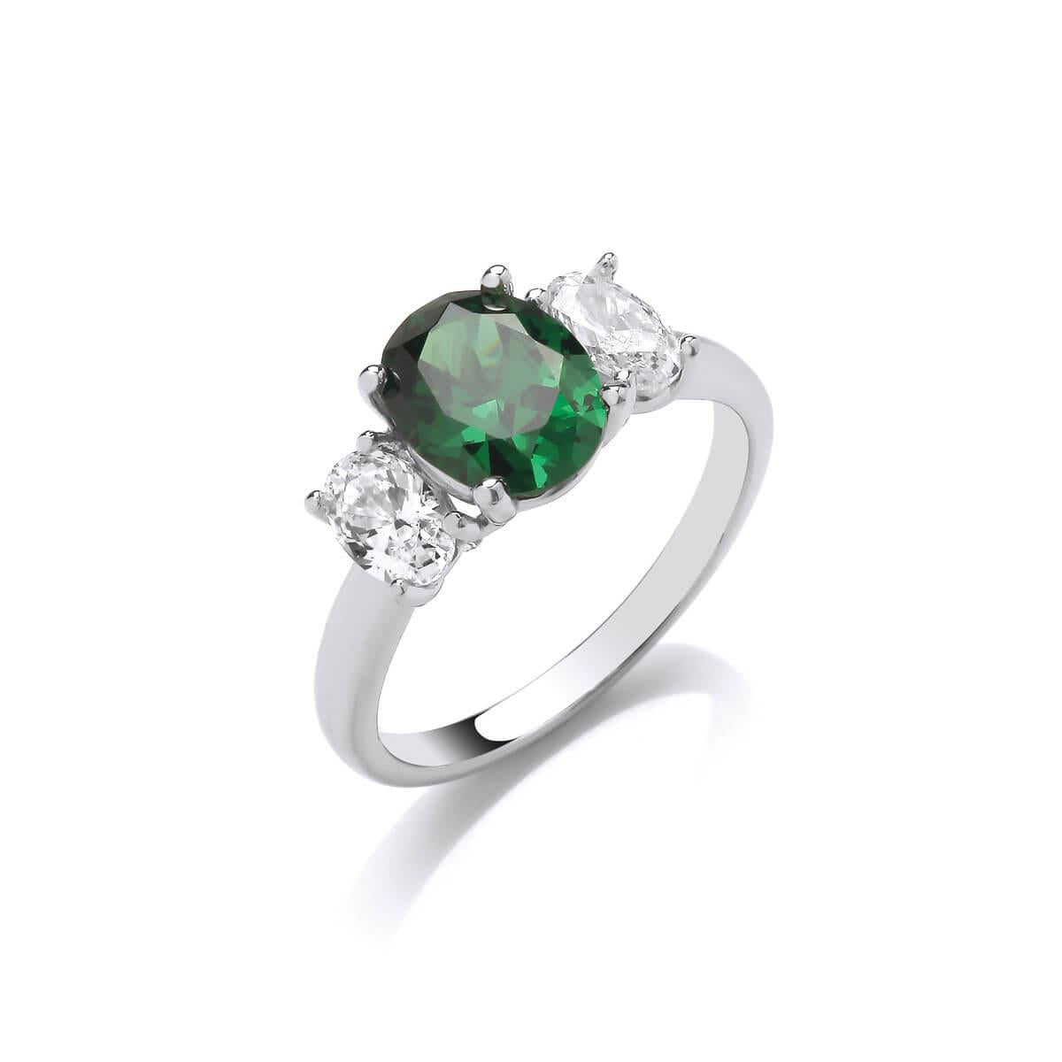 Silver & Cubic Zirconia Emerald Beauty Ring-N