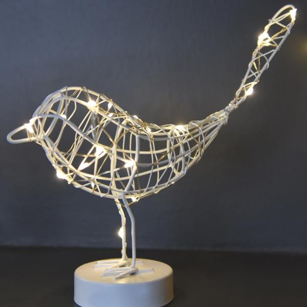 Table Top LED Robin - 20 LED Battery Operated - White