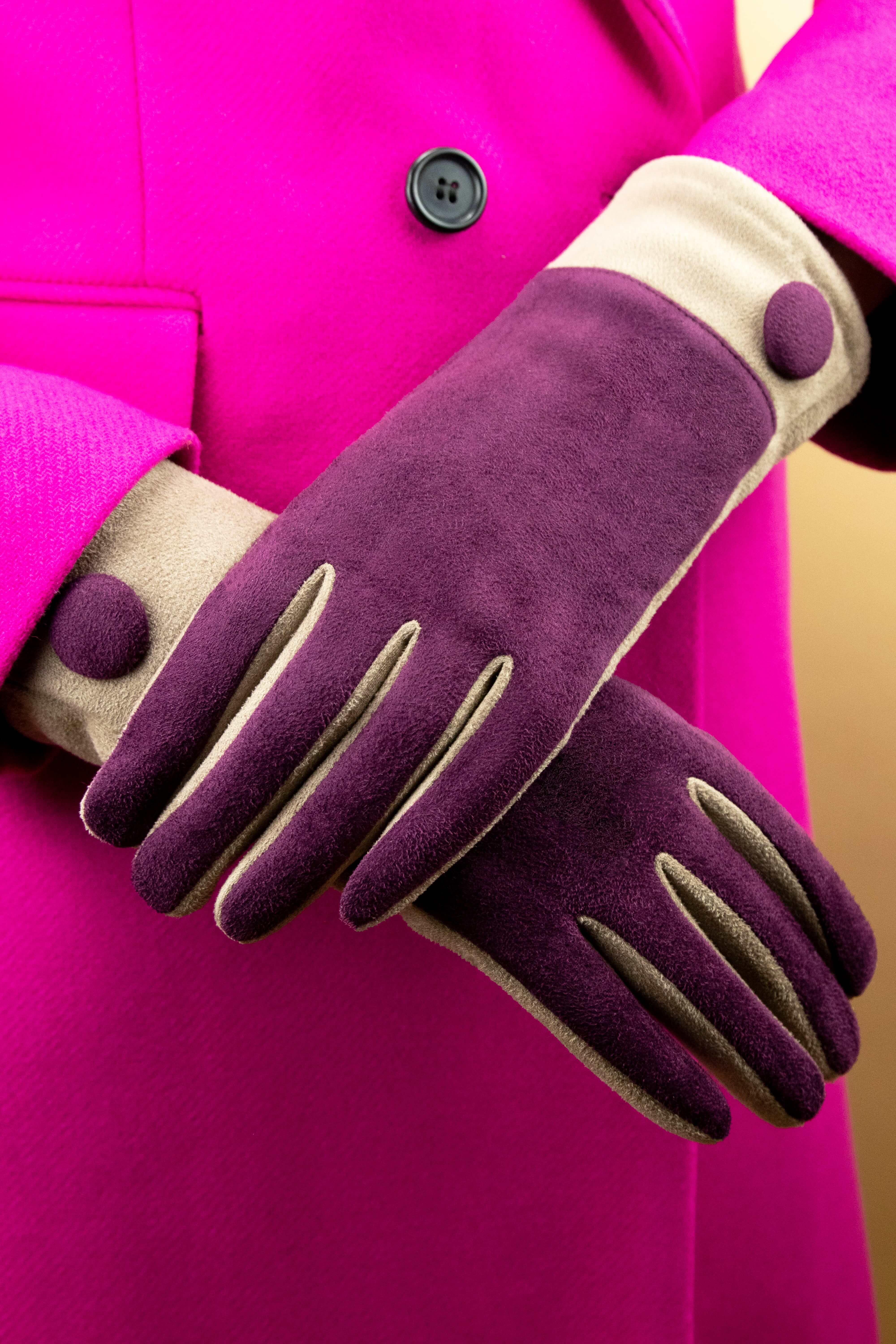 Darcy Faux Suede Gloves - Damson
