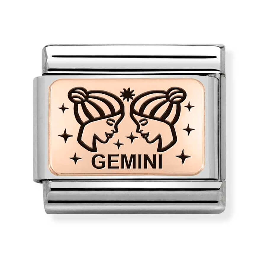 Composable Classic Stainless Steel Link With 9K Rose Gold Gemini Zodiac Symbol