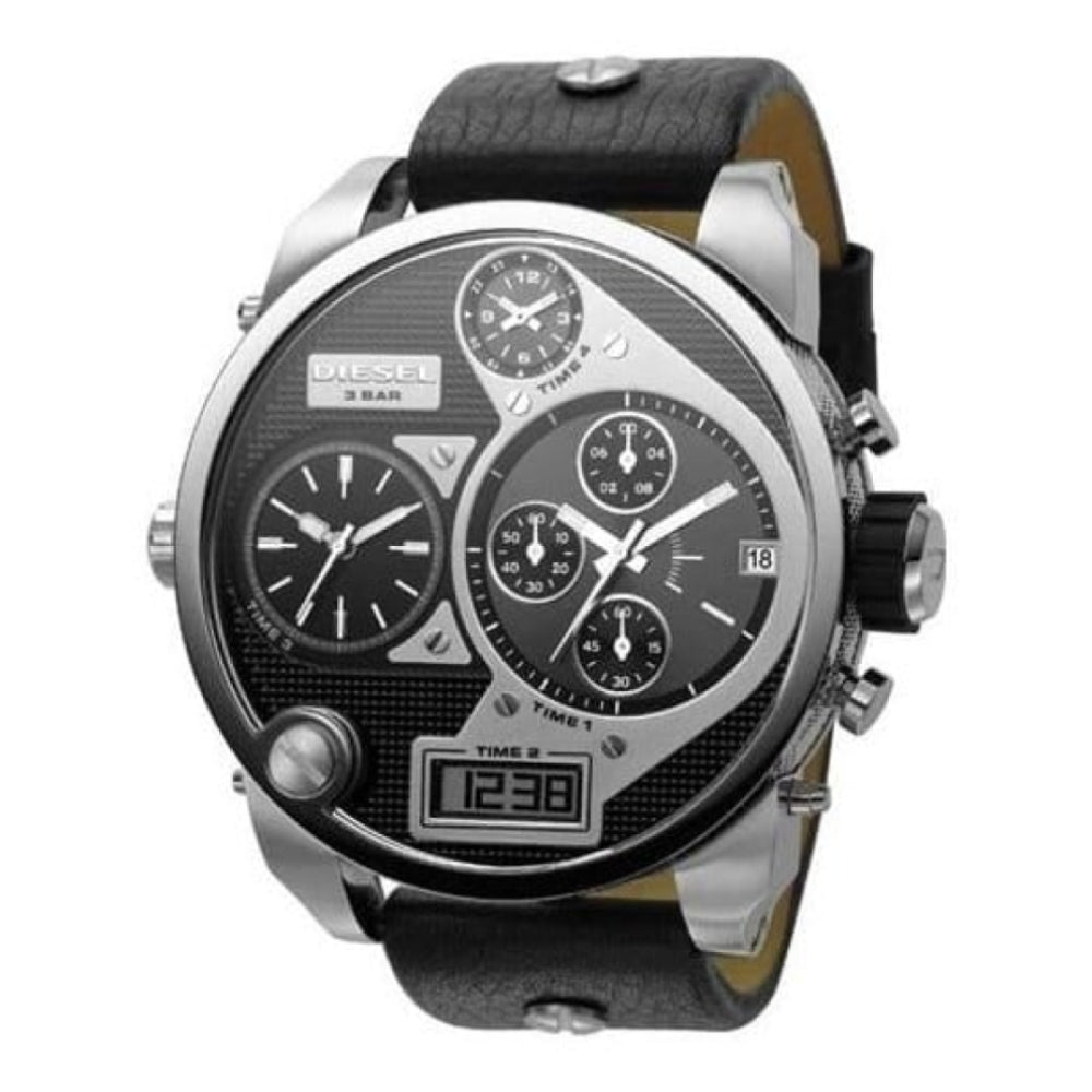 Gents Multiple Time Zone Black Leather Watch