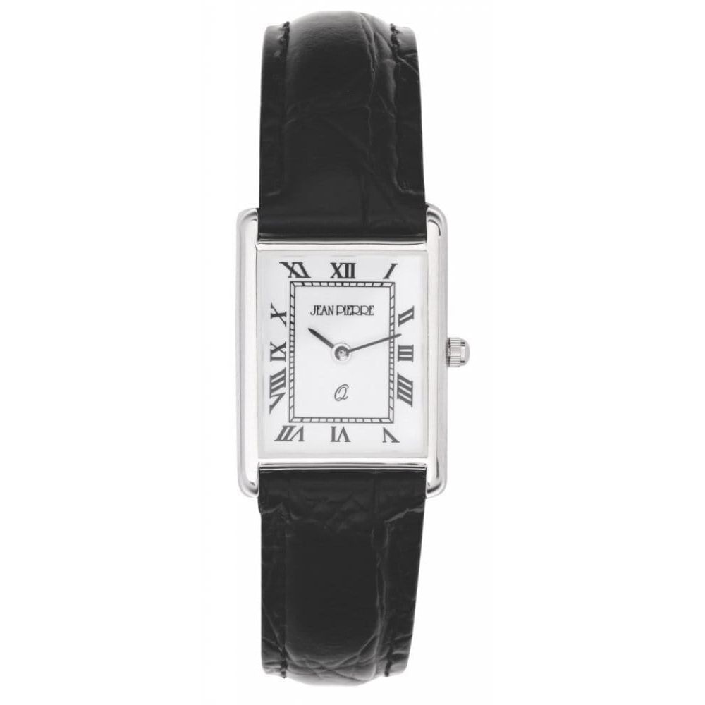 Ladies Sterling Silver Black Leather Adjustable Strap Watch