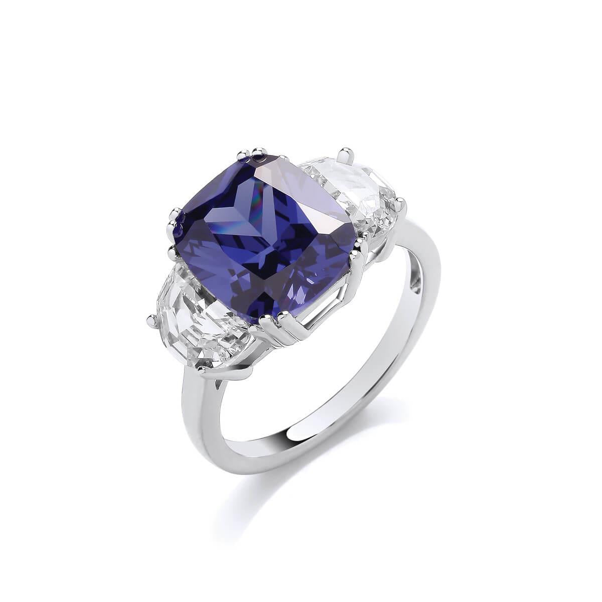 Silver & Tanzanite Cubic Zirconia Maharaja Ring-8/P