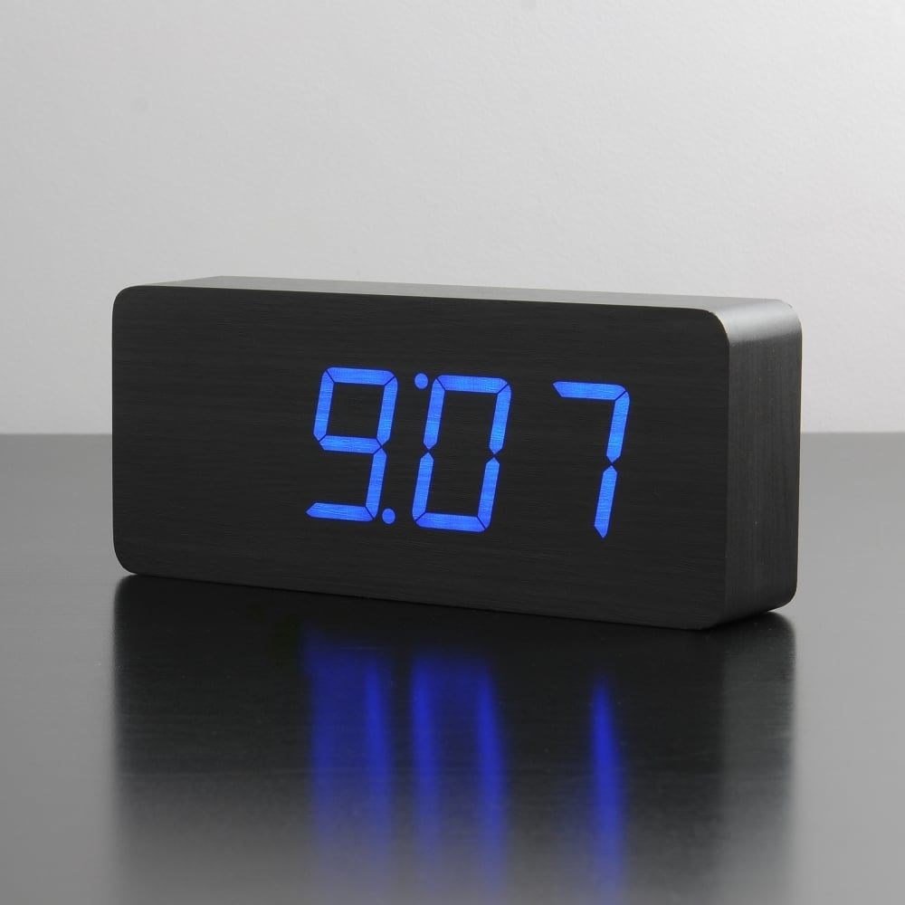 Slab Black Click Clock/Blue LED