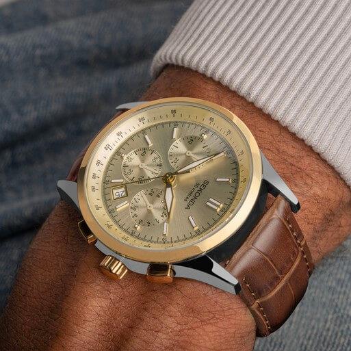 Racer Chronograph Champagne Dial With Two Tone Case & Brown Leather Strap Men's Watch