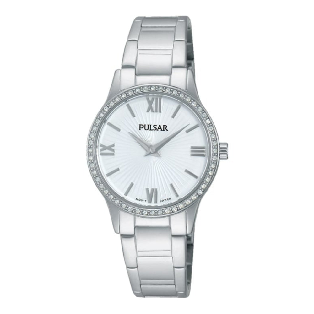 Womens Chrome Bracelet Watch with Crystals